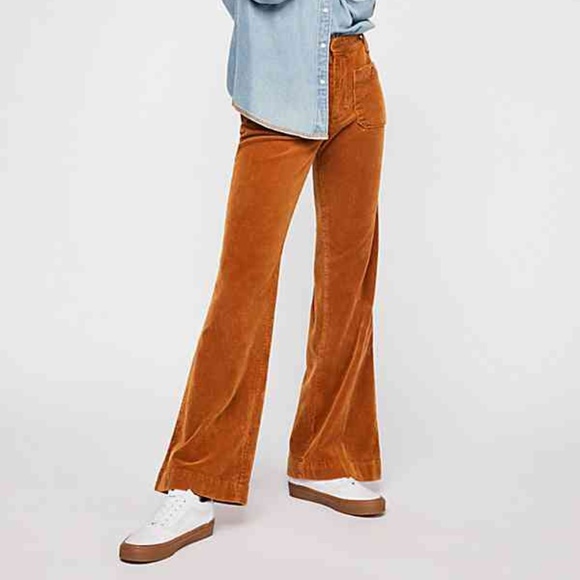 hip hugging flare cord pants